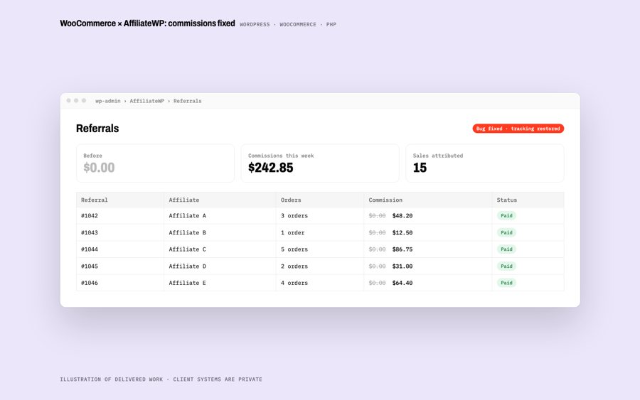 Illustration of AffiliateWP commissions fix